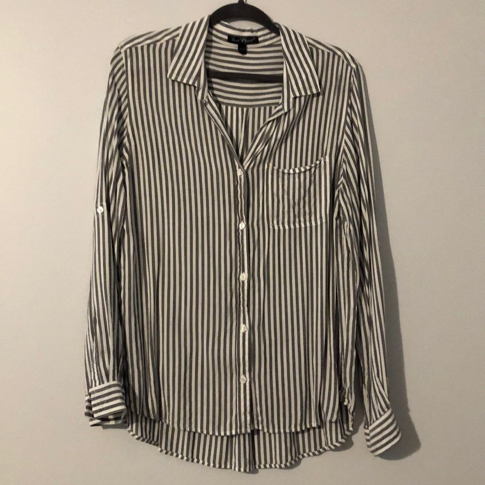 Grey& white Striped Button up
